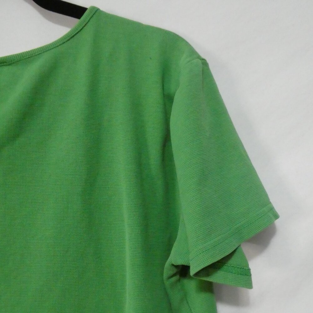 TALBOTS  Bright Green Square Neck Short Sleeve Cotton Tee - P2P 22" - Picture 10 of 13